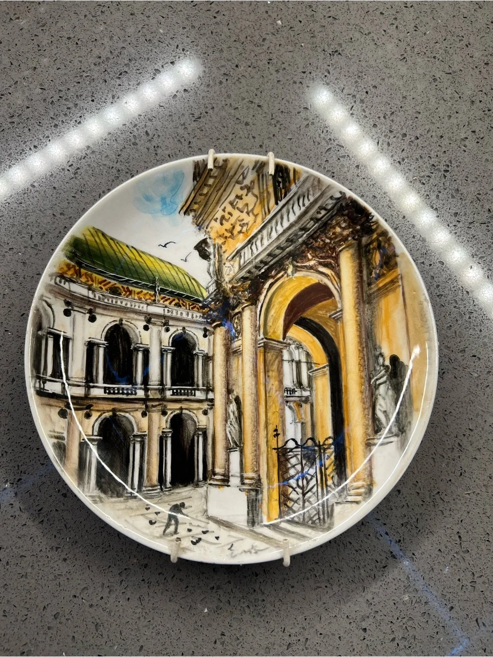 Vintage  painted ceramic plate with a beautiful Italian scene